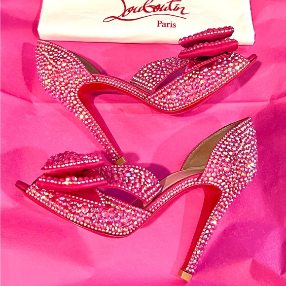 Christian Louboutin Barbie Pink Swarovski Crystal Rhinestone Ribbon Heels 36 🎀 - Picture 11 of 12